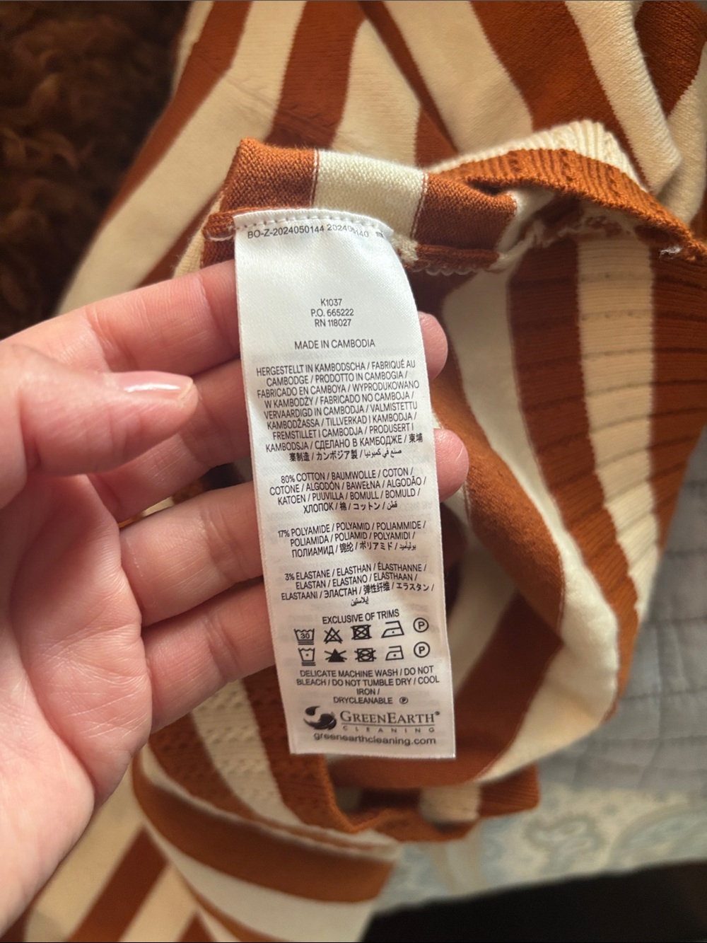 Boden Cream and Rust-Striped Short-Sleeve Crewneck Sweater - Picture 8 of 11